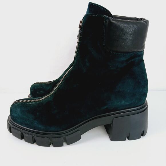 L'Idea by Lori SZ 8.5 Center Zip Emerald Green Suede Italian Lug Sole Boots $379 - Picture 5 of 9